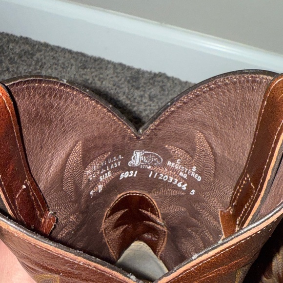 Men's Justin Tekno Crepe Brown Leather Cowboy Boots 9D - Picture 6 of 12